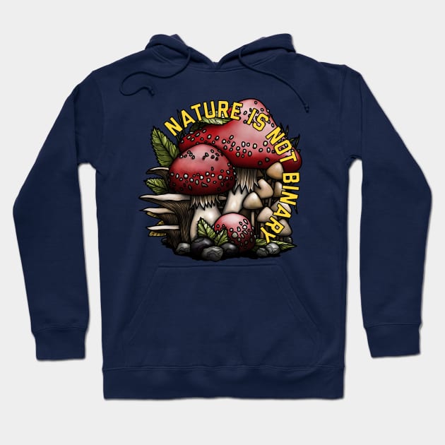 Nature Is Not Binary Fungi Red Hoodie by Art by Veya
